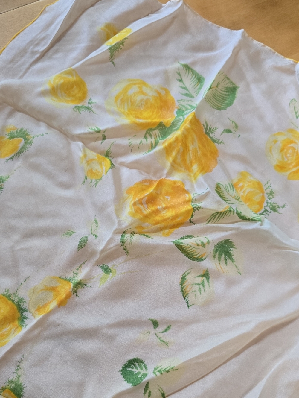Yellow Rose Print Silk Scarf - Picture 2 of 5